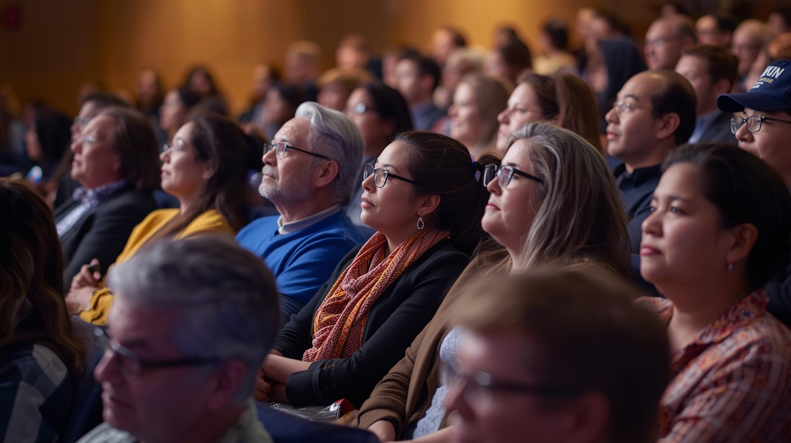 Diverse group of people listening to an event